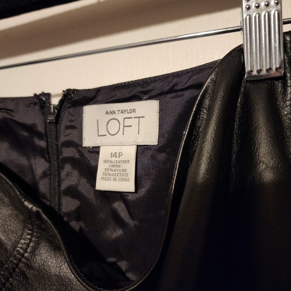 Black Ann Taylor 100% Black Leather Skirt Size 14p - Picture 5 of 6